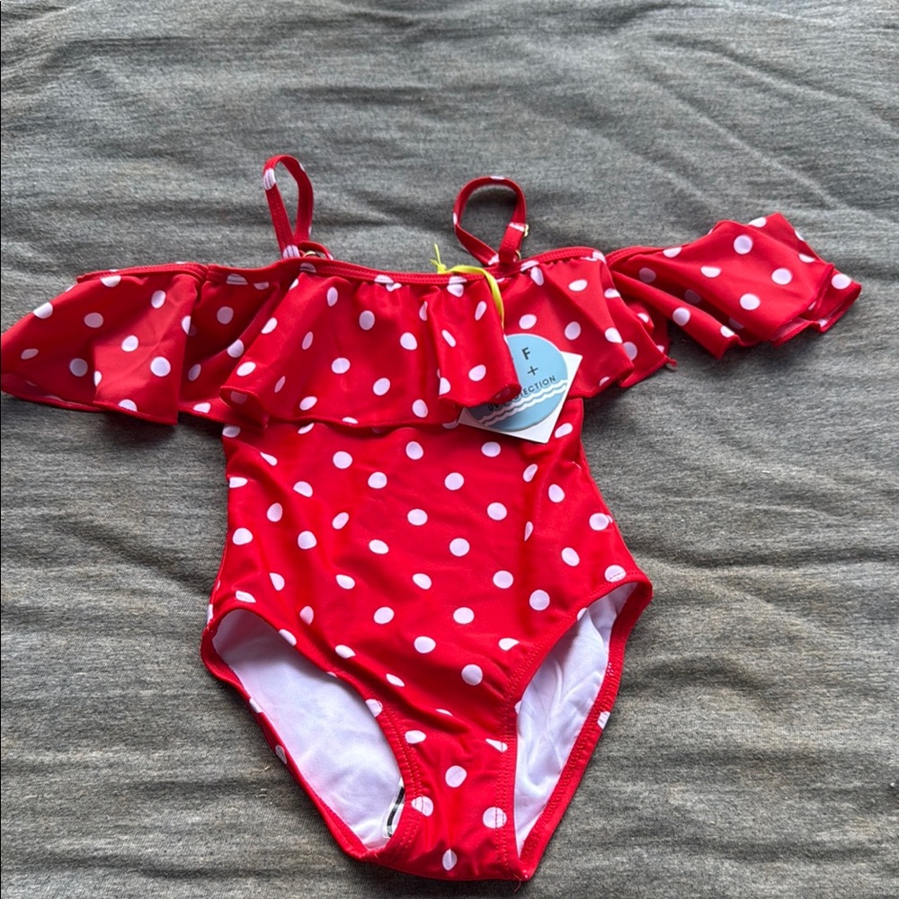 Red and White Polka Dot One Piece Swimwear